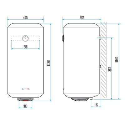 Водонагреватель Aquahot 120 л, сухой ТЭН 1,5 кВт