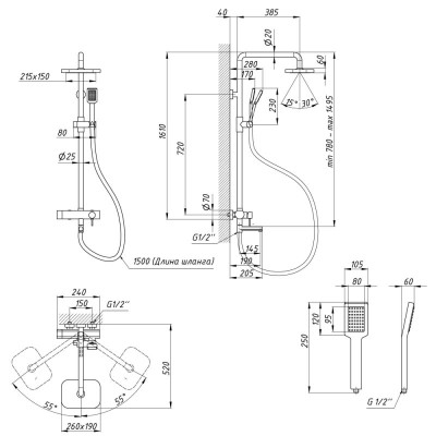 Душевая система на 3 режима Q-tap Grand BCR 1004 (k.35)