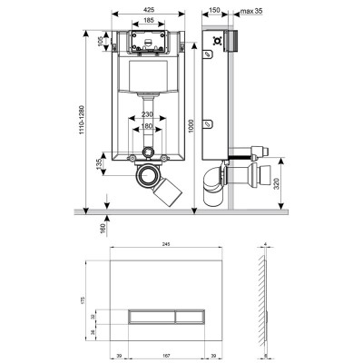 Набор инсталляция 4 в 1 Qtap Nest ST с линейной панелью смыва QT0133M425V1105GW