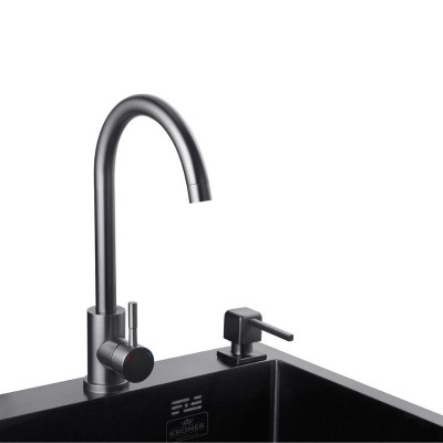 Кухонная мойка черная в комплекте 4 в 1 со смесителем и дозатором 0739