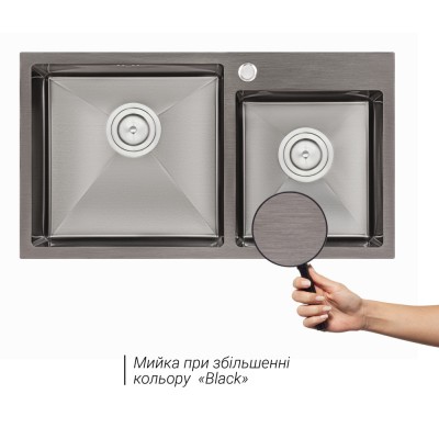Кухонная мойка Qtap двойная интегрированная S7843BL PVD 2.7/1.0 mm Black Кухонная мойка Qtap двойная интегрированная S7843BL PVD 2.7/1.0 mm Black