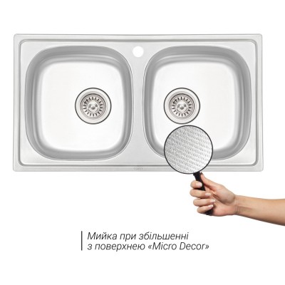 Кухонная мойка Qtap 7843-B Micro Decor 0.8 мм на две чаши Кухонная мойка Qtap 7843-B Micro Decor 0.8 мм на две чаши