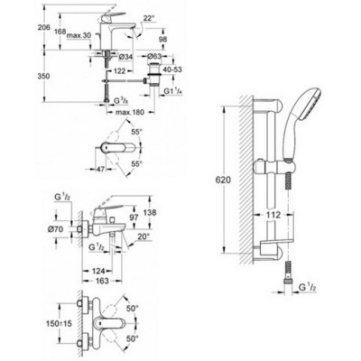 Набор смесителей Grohe Eurosmart M-Size 126112M Набор смесителей Grohe Eurosmart M-Size 126112M