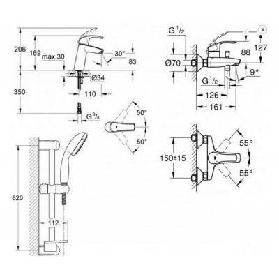 Набор смесителей Grohe Eurosmart M-Size 123246M Набор смесителей Grohe Eurosmart M-Size 123246M