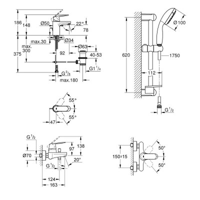Набор смесителей Grohe Eurosmart S-Size 126111S Набор смесителей Grohe Eurosmart S-Size 126111S