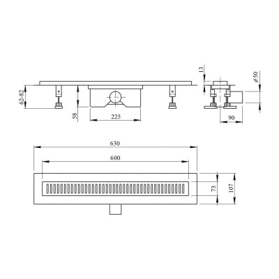 Трап линейный Q-tap Dry FB304-600 с нержавеющей решеткой 600х73