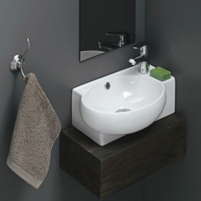Раковина в ванную Qtap Leo 430x290x140 мм White с донным клапаном правая