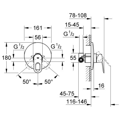 Смеситель скрытого монтажа для душа Grohe BauLoop 29080000 Смеситель скрытого монтажа для душа Grohe BauLoop 29080000