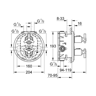 Внешняя часть термосмесителя для душа Grohe Atrio 19395000 Внешняя часть термосмесителя для душа Grohe Atrio 19395000