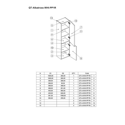 Пенал Q-tap Albatross WHI PP1600DR подвесной Пенал Q-tap Albatross WHI PP1600DR подвесной